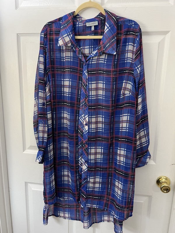 Women’s Plus Size 2X Red/White & Blue Checked Catherine’s Shear  Blouse