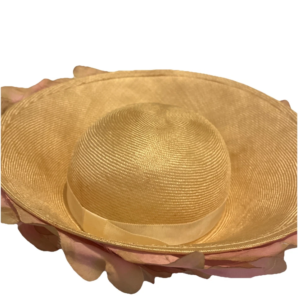 Vintage Mr John Classic Hat of New York & Paris Pink Petal Woven Straw 22” - Image 2 of 4
