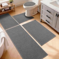 Dark Gray Bathroom Rugs Sets 5 Piece, Quick Dry Thin Bath Mat with Toilet Rug -