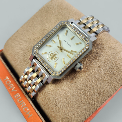 TORY BURCH ゴールド グリーン 時計 NEW Tory Burch Robinson Crystal Two Tone Gold Silver Bracelet