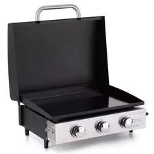 3-Burner Propane Gas Griddle in Black with Hard Cover Hood and Propane Adapter H