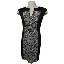 Connected Apparel Sheath Dress Womens 6 Black White Zebra Print Career Modern