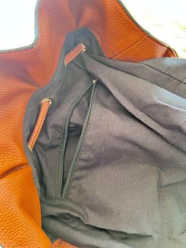 Harrods Cognac Leather Drawstring Bucket Bag With Interior Zipper Pocket - Picture 8 of 13