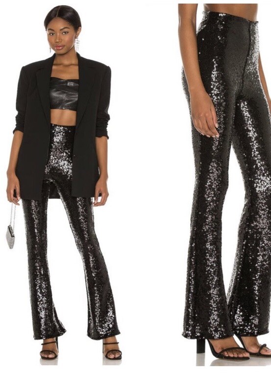 Commando High Waisted Black Sequin Long Flared Legging Stretch Pants M NWT! image 3