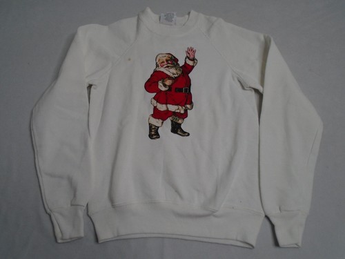 Vintage Jugend Wrangler Weihnachtspullover Weihnachtsmann Rundhalsausschnitt weiß Größe M 8-10