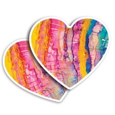 2x Heart Shape Vinyl Stickers Orange Blue Marble Ink Effect Pattern #170145