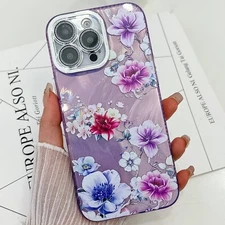 For iPhone 17 Pro Max 16 15 14 13 Shockproof Elegant Flower Pattern Phone Case