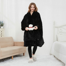 USB Heated Wearable Blanket Oversized Lazy Hoodie with Large Heating Area Back C
