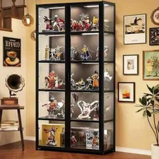 Collectible Display Cabinet Acrylic Glass Folio Doors 5-Tier Shelf Black NEW