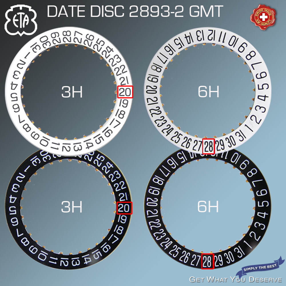 DATE DISC FOR MOVEMENT ETA 2893-2 GMT, DATE DISCS, 3H + 6H