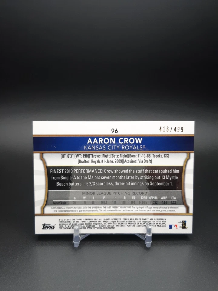 2011 Topps Finest Refractor Rookie Auto Dual Relics /499 Aaron Crow #96 Auto RC - Image 2 of 2