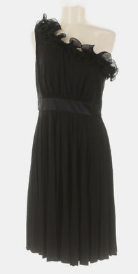 MAX & CLEO SOPHIA NEW $148 SZ 0 BLACK ONE SHOULDER PLEATED BOTTOM COCKTAIL DRESS