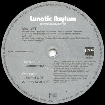 Lunatic Asylum - Techno Sucks Vol 1 *** Oldskool - Vinyl - Hardcore - Rave ***