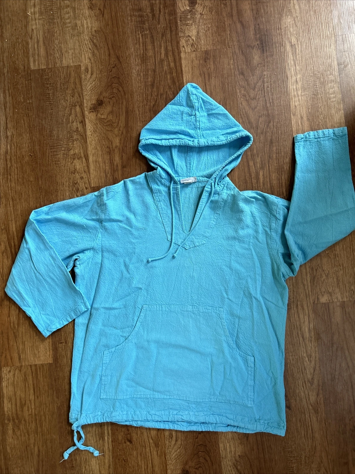 Sky Blue Pullover w/Hood & Pockets By Soft Surroundings Pit To Pit 44" USA Made