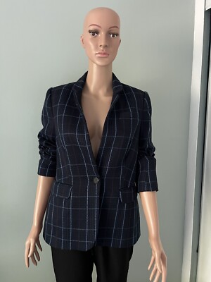 NWOT Vince Camuto Dark Blue Plaid Women's One Button Blazer Jacket Size 