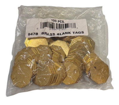 CH Hanson 1-1/4'' Octagon Brass Number Tags 100 Pack