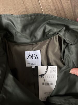 ZARA NEW WOMAN SS23 DARK KHAKI CROPPED WAXED TRENCH COAT REF