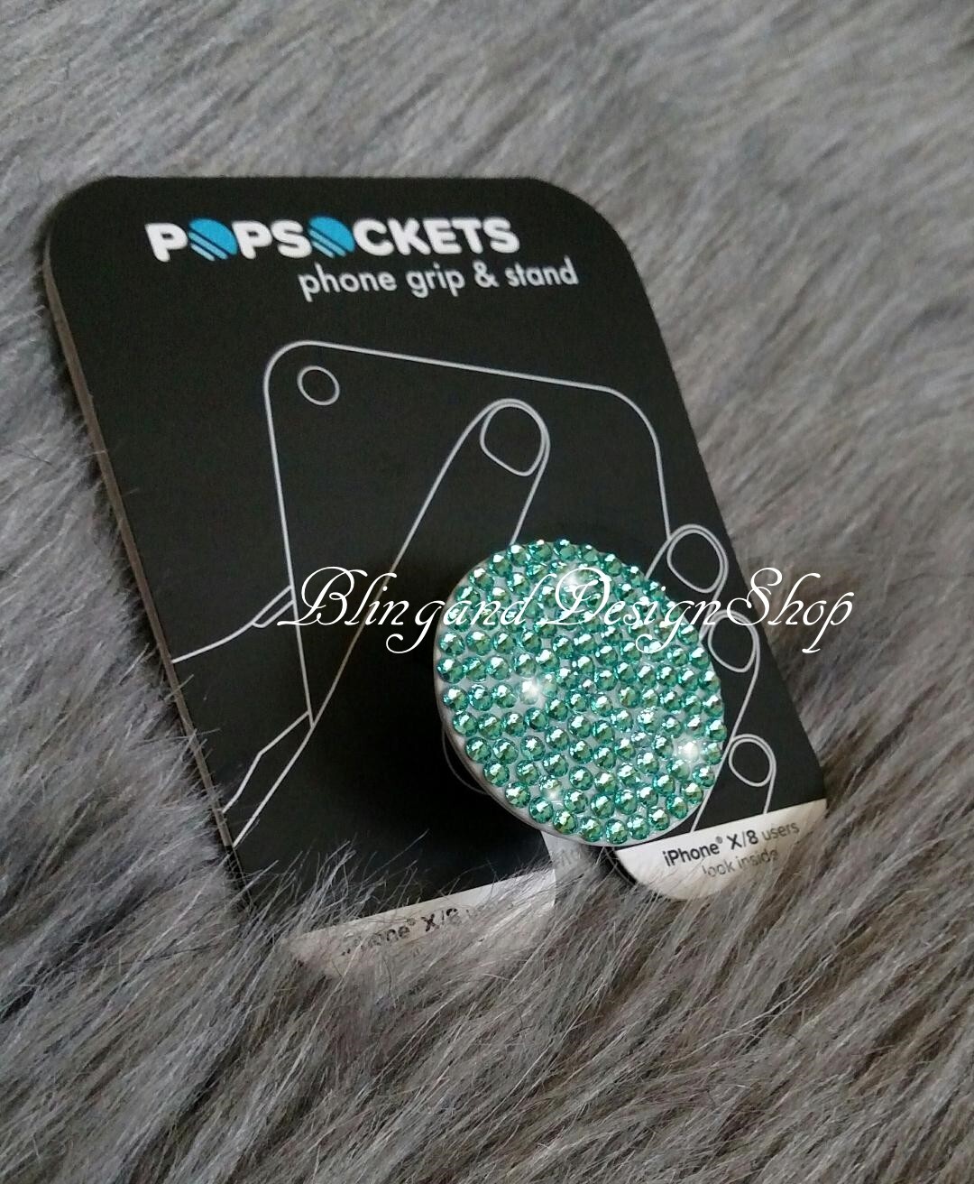 Handmade Bling Customized Popsocket made with Aqua Swarovski Crystals-image