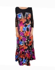 NWOT Custom Tailored Floral Print Embellished Illusion Sleeves Gown Size 6/8