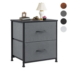 Compact 20" Height Nightstand Wooden Top, Fabric Cabinet, Mini Dresser Bedroom
