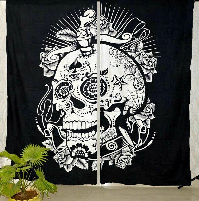 Tapiz bohemio calavera ventana cortina hippie mandala pared colgante cortinas de pared Foto 3 de 3