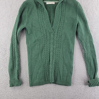 Old Navy Sweater Womens Medium Green Vneck Cable Knit Hooded
