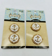 Sewology Sewing Buttons (set Of 4) Anchors Nautical Gold Tones NEW