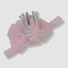 Bari Lynn Baby Girl's Pink Crystal Embellished Tulle 3D Crown Elastic Headband