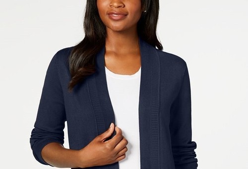 Cotton Open Front Cardigan Navy Size 