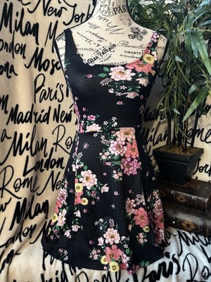 DIVIDED Dress Dark Blue W Floral Design Sleeveless Fit & Flare Size 2 (AP0662)