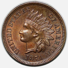 1871 Indian Head Cent Penny Red Brown Gorgeous Superb Gem BU++ Key Date Coin