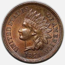 1871 Indian Head Cent Penny Red Brown Gorgeous Superb Gem BU++ Key Date Coin