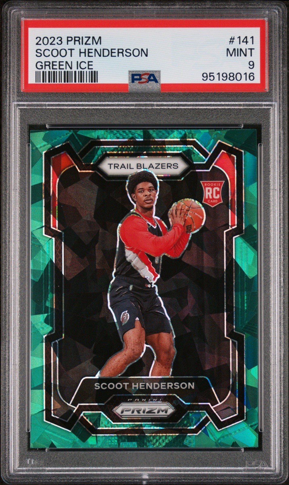 Scoot Henderson 2023-24 Panini Prizm Green Ice Rookie #141 PSA 9 - Trail Blazers