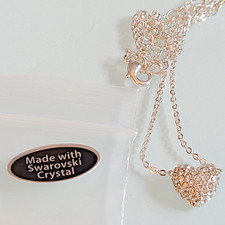 Silver Tone Puffy Heart Necklace Pave Set Made With Swarovski Crystal 19" Sparkl