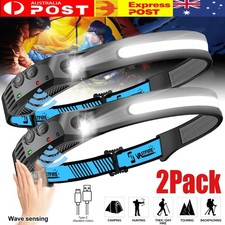 1000LM LED Headlamp Wave Sensor Head Torch USB Rechargeable COB Light Bar 2pack