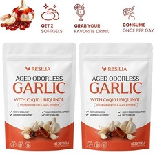 5x Resilia Garlic Extract 600mg Softgels 60 Count Odorless Aged Garlic Extra