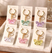 Butterfly Acrylic Resin Key Chain Ring Bag Purse Charms Clear Colors Gold Tone