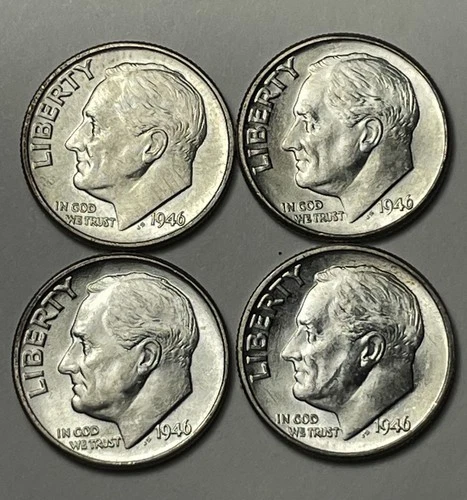 Lot Of 4 Silver Roosevelt Dimes 1946 UNC