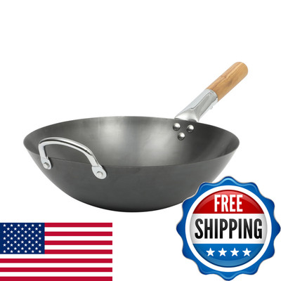 Sur La Table Kitchen Essentials Quick Fire 13.5 Carbon Steel Flat Bottom Wok