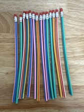 NEW Lot of 14 Flexible Bendable Pencil Colorful Stripe Rubber Pencils w/Eraser