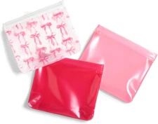 Fit & Fresh Reusable PEVA Storage Bags 3 Pack, Medium, Pink Bows 