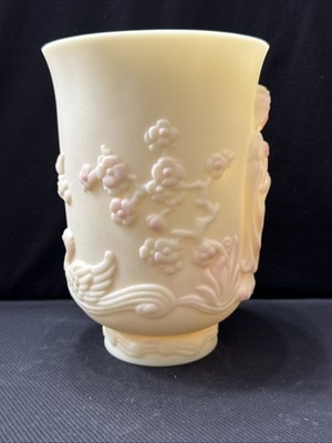 Fenton Burmese Uranium Vaseline glass Empress Chinese Kwan Yin
