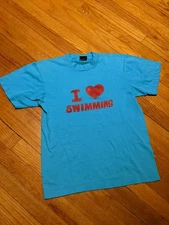 Vintage 80s Screen Stars Men's I Love Swimming Blue T-shirt sz S