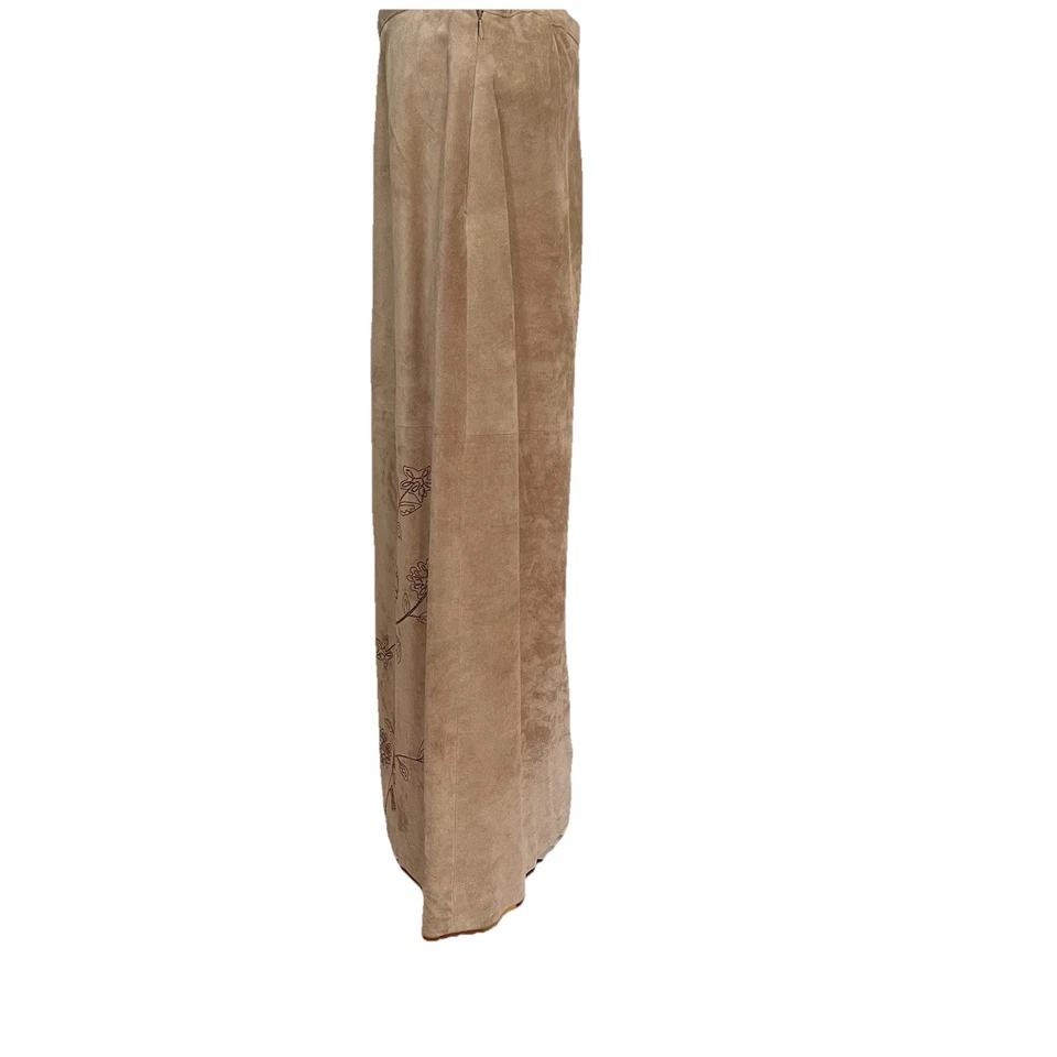 VTG Dialogue Tan Suede Long Skirt with Floral Design Womens Size 12 Boho Western - Image 3 of 4