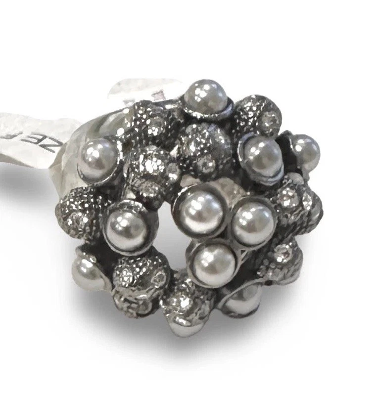 Lia Sophia Luna Gray Faux Pearls Crystal Accents Statement Ring Size 5 - Image 3 of 3