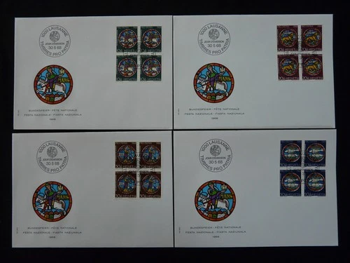 Pro Patria stained glass windows set of 4 FDC Switzerland 1968 (block of 4)