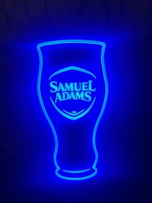 Sam Adams LED Blue Light Up Beer Sign Bar Man Cave Used Great Condition