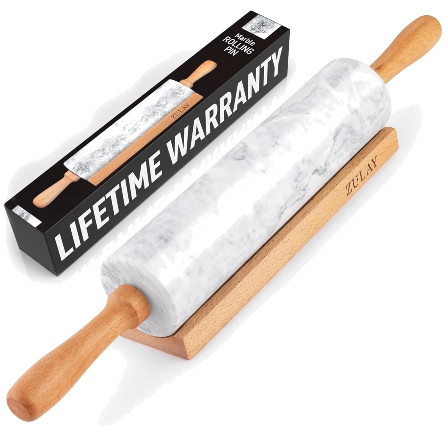 17" Marble Rolling Pin with Stand - Beechwood Handle