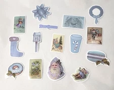 Victorian Trading 50 Blue Vintage Christmas Winter Planner Journal Stickers 29O