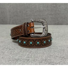 Nocona Belt Co Belt Men 40 Leather Turquoise Silver Western Cowboy